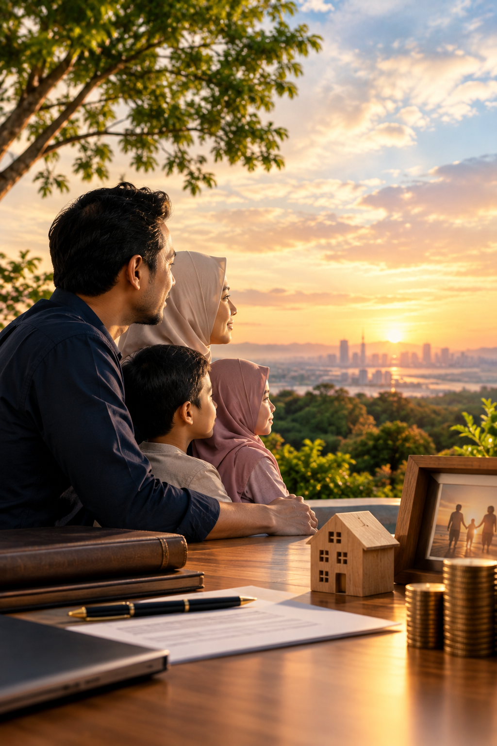 A Malaysian family planning their legacy at sunset