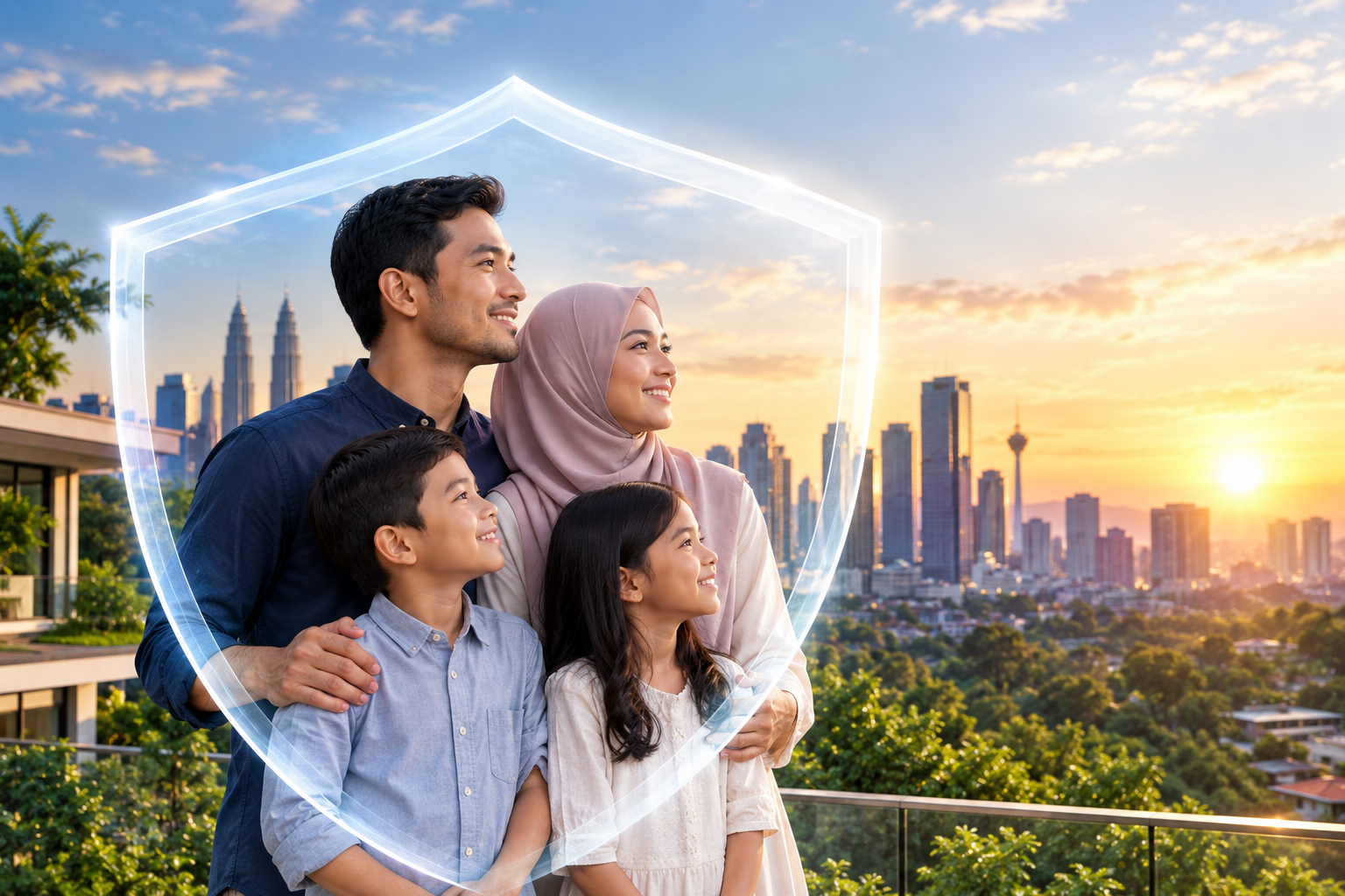 A family protected under a shield of Takaful coverage